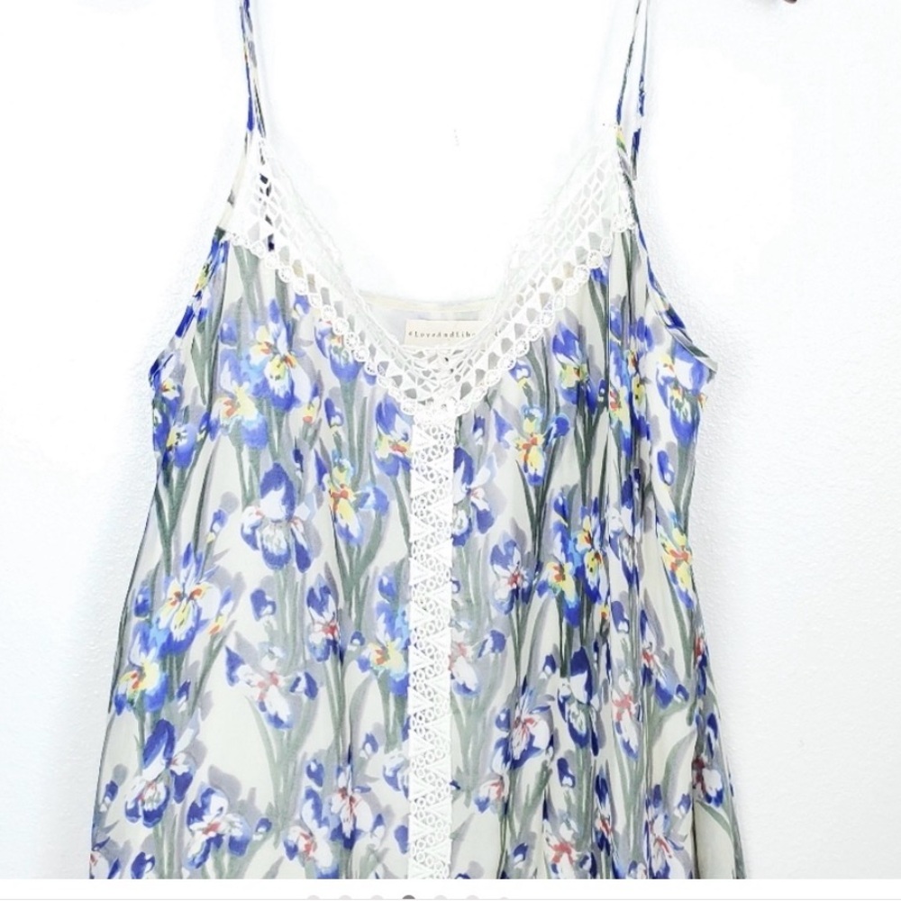 Johnny Was Cream Slip Midi Dress with Blue and Green Floral Print - Picture 4 of 11